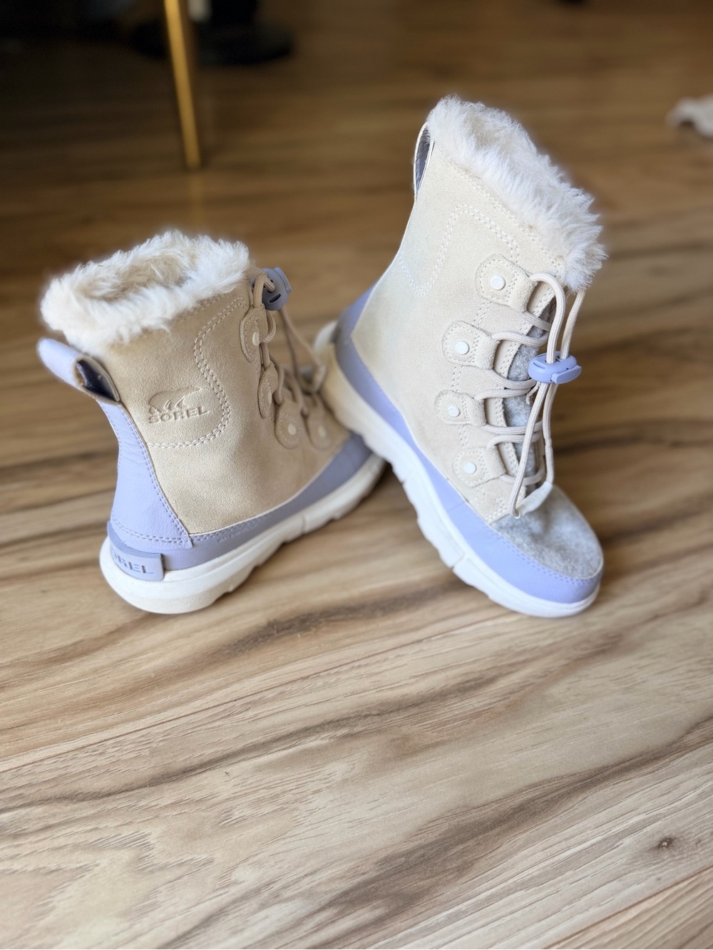 SOREL Kids' Explorer Waterproof Lace-Up Light Purple/Cream Winter Boots Size 2 - Picture 3 of 9